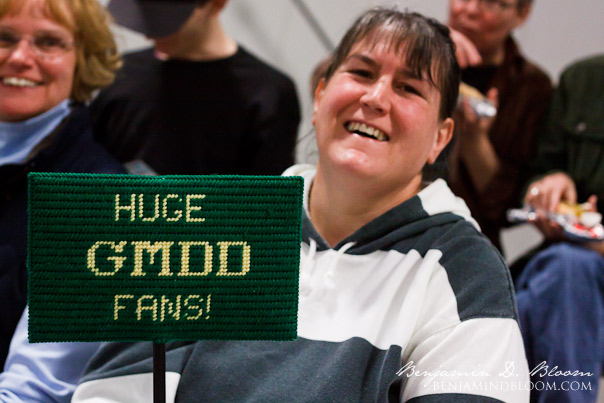 Some people use markers, paint, or stickers; in Vermont, our huge fans cross stitch their support!